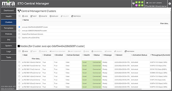 Mira Central Manager Cluster Assignment Screen